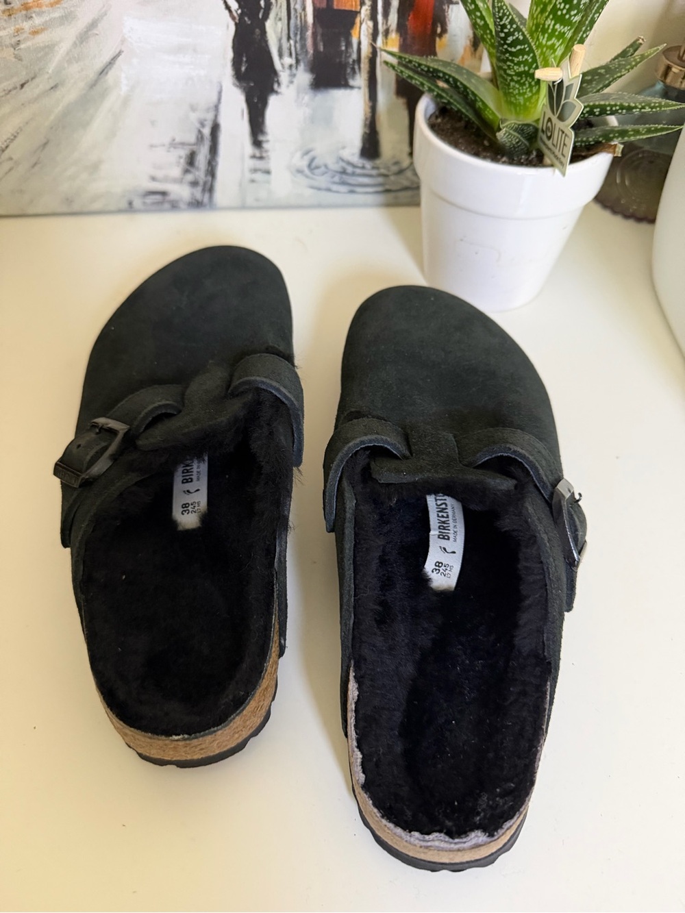 Birkenstock Black Suede Fur-Lined Clog